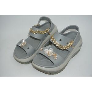Crocs Shoes Womens Size 10 Gray Platform‎ Sandals Jibbitz Gold Chain Slingback